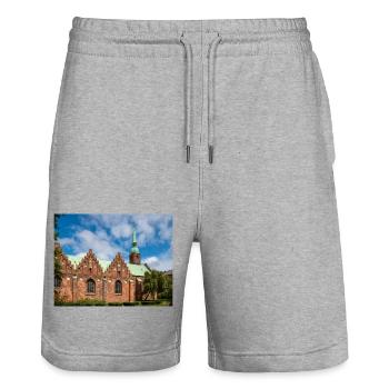 Église abbatiale de Klosterkirken, ville d’Aarhus au Danemark - Short de jogging bio TRAINER Stanley/Stella unisexe - gris chiné - Devant - Nik (191cm) & Marisol (170cm)