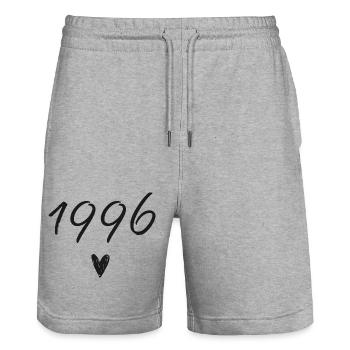 1996 Herzgeburtstag - Stanley/Stella Unisex Bio Joggingshorts Trainer  - Grau meliert - Vorne - Nik (191cm) & Marisol (170cm)