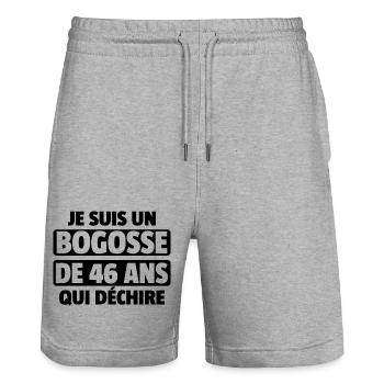 homme de 46 ans / cadeau 46 ans / t-shirt 46 ans - Short de jogging bio TRAINER Stanley/Stella unisexe - gris chiné - Devant - Nik (191cm) & Marisol (170cm)