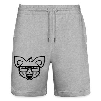 Nerd Katze Hornbrille Geek Schlaues Kätzchen Kopf - Stanley/Stella Unisex Bio Joggingshorts Trainer  - Grau meliert - Vorne - Nik (191cm) & Marisol (170cm)
