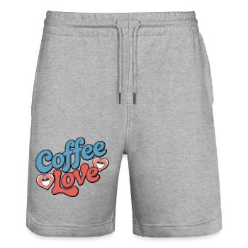 Kaffee-Liebe - Stanley/Stella Unisex Bio Joggingshorts Trainer  - Grau meliert - Vorne - Nik (191cm) & Marisol (170cm)