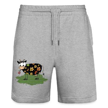 Cow - Stanley/Stella Trainer Unisex Organic Jogging Shorts - heather grey - Front - Nik (191cm) & Marisol (170cm)