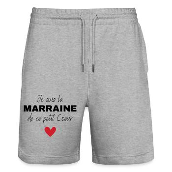 Je suis la Marraine de ce petit cœur - Short de jogging bio TRAINER Stanley/Stella unisexe - gris chiné - Devant - Nik (191cm) & Marisol (170cm)