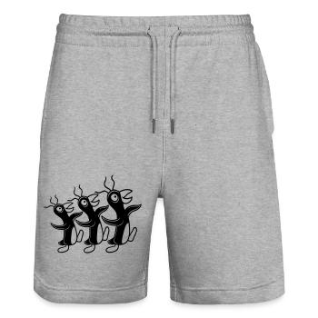 3 crazy penguins running stupid team friends crew - Stanley/Stella Trainer Unisex Organic Jogging Shorts - heather grey - Front - Nik (191cm) & Marisol (170cm)