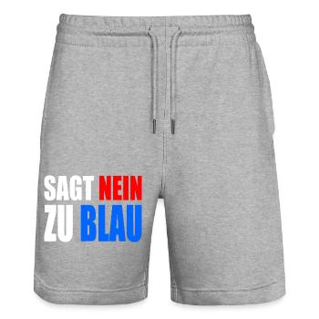 Say no to blue - Stanley/Stella Trainer Unisex Organic Jogging Shorts - heather grey - Front - Nik (191cm) & Marisol (170cm)