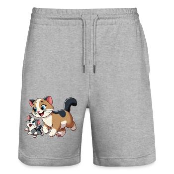 English Shorthair mother and child - Stanley/Stella Trainer Unisex Organic Jogging Shorts - heather grey - Front - Nik (191cm) & Marisol (170cm)