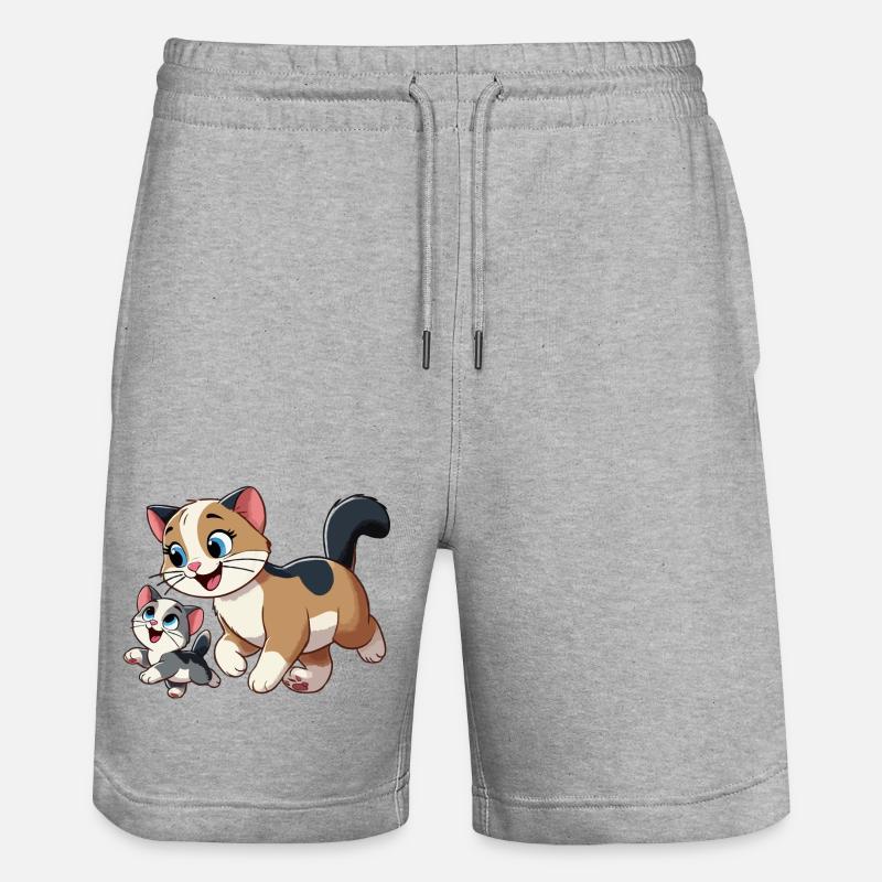 Englisch Kurzhaar Mutter und Kind - Stanley/Stella Unisex Bio Joggingshorts Trainer  - Grau meliert