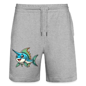 Schwertfisch Kind - Stanley/Stella Unisex Bio Joggingshorts Trainer  - Grau meliert - Vorne - Nik (191cm) & Marisol (170cm)