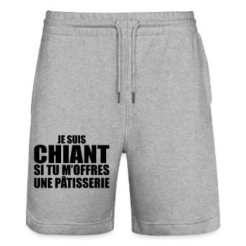 Homme qui adore : Pâtisserie. Design Drôle Humour - Short de jogging bio TRAINER Stanley/Stella unisexe - gris chiné - Devant - Nik (191cm) & Marisol (170cm)