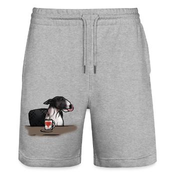 Bull Terrier "I love Coffee" - Stanley/Stella Trainer Unisex Organic Jogging Shorts - heather grey - Front - Nik (191cm) & Marisol (170cm)