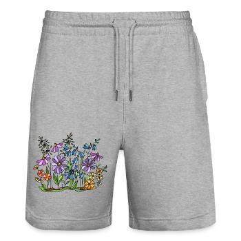 Flowers - Stanley/Stella Trainer Unisex Organic Jogging Shorts - heather grey - Front - Nik (191cm) & Marisol (170cm)