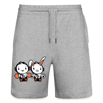 Hase Vogel Küken 2 Gamer Zocken spielen Controller - Stanley/Stella Unisex Bio Joggingshorts Trainer  - Grau meliert - Vorne - Nik (191cm) & Marisol (170cm)