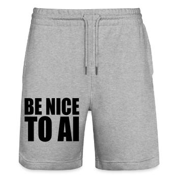 BE NICE TO AI - Stanley/Stella Unisex Bio Joggingshorts Trainer  - Grau meliert - Vorne - Nik (191cm) & Marisol (170cm)