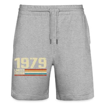 Vintage 1979 Anniversaire Rétro - Né en 1979 - Short de jogging bio TRAINER Stanley/Stella unisexe - gris chiné - Devant - Nik (191cm) & Marisol (170cm)