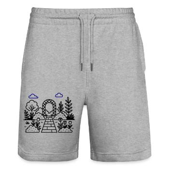 Logo de pépinière de jardin - Short de jogging bio TRAINER Stanley/Stella unisexe - gris chiné - Devant - Nik (191cm) & Marisol (170cm)