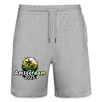 Amsterdam 2025 Holiday Palm Trees - Stanley/Stella Trainer Unisex Organic Jogging Shorts - heather grey - Front - Nik (191cm) & Marisol (170cm)