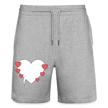 Speech Bubble with Hearts 3 - Stanley/Stella Trainer Unisex Organic Jogging Shorts - heather grey - Front - Nik (191cm) & Marisol (170cm)