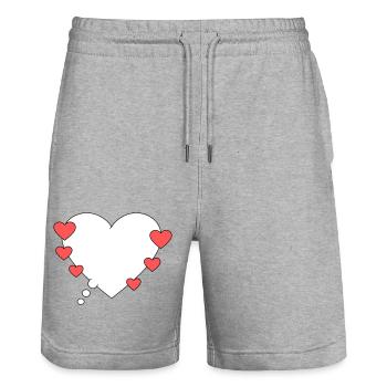 Bulle de pensée avec des cœurs - Short de jogging bio TRAINER Stanley/Stella unisexe - gris chiné - Devant - Nik (191cm) & Marisol (170cm)