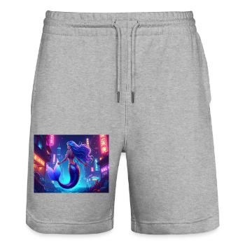 Cyber Mermaid – Neon Ocean Queen - Stanley/Stella Unisex Bio Joggingshorts Trainer  - Grau meliert - Vorne - Nik (191cm) & Marisol (170cm)