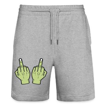 Mittelfinger Hand - Stanley/Stella Unisex Bio Joggingshorts Trainer  - Grau meliert - Vorne - Nik (191cm) & Marisol (170cm)