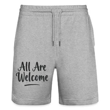 All Are Welcome - Stanley/Stella Unisex Bio Joggingshorts Trainer  - Grau meliert - Vorne - Nik (191cm) & Marisol (170cm)