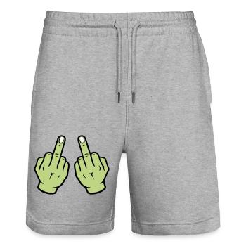Mittelfinger Hand - Stanley/Stella Unisex Bio Joggingshorts Trainer  - Grau meliert - Vorne - Nik (191cm) & Marisol (170cm)