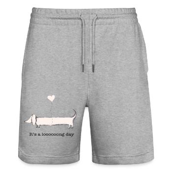 Dackel: it‘s a long day - Stanley/Stella Unisex Bio Joggingshorts Trainer  - Grau meliert - Vorne - Nik (191cm) & Marisol (170cm)