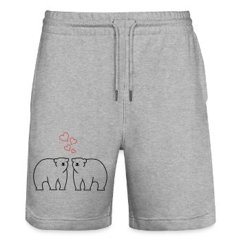 Polar bears in love - Stanley/Stella Trainer Unisex Organic Jogging Shorts - heather grey - Front - Nik (191cm) & Marisol (170cm)