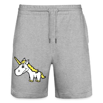 Licorne rose mignon mignon sympathique cheval de dessin animé - Short de jogging bio TRAINER Stanley/Stella unisexe - gris chiné - Devant - Nik (191cm) & Marisol (170cm)