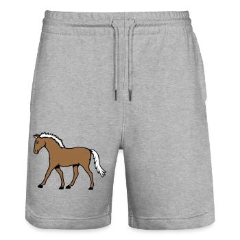 Pferd läuft geht Reiter Cartoon reiten süß Comic - Stanley/Stella Unisex Bio Joggingshorts Trainer  - Grau meliert - Vorne - Nik (191cm) & Marisol (170cm)