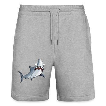 lustiger Haifisch - Stanley/Stella Unisex Bio Joggingshorts Trainer  - Grau meliert - Vorne - Nik (191cm) & Marisol (170cm)