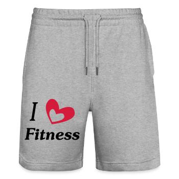 i love fitness - Stanley/Stella Trainer Unisex Organic Jogging Shorts - heather grey - Front - Nik (191cm) & Marisol (170cm)