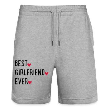 Girlfriend - Stanley/Stella Trainer Unisex Organic Jogging Shorts - heather grey - Front - Nik (191cm) & Marisol (170cm)