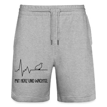 Mit Herz und Wachtel - Stanley/Stella Unisex Bio Joggingshorts Trainer  - Grau meliert - Vorne - Nik (191cm) & Marisol (170cm)