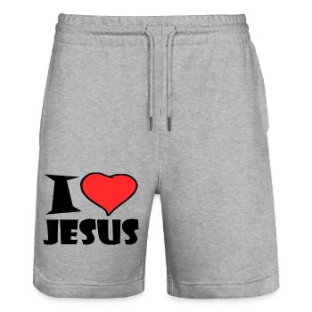 I Love Jesus - Stanley/Stella Trainer Unisex Organic Jogging Shorts - heather grey - Front - Nik (191cm) & Marisol (170cm)