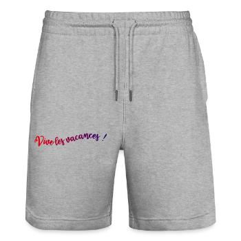 VIVE LES VACANCES. VACANCES. BONNES VACANCES - Short de jogging bio TRAINER Stanley/Stella unisexe - gris chiné - Devant - Nik (191cm) & Marisol (170cm)