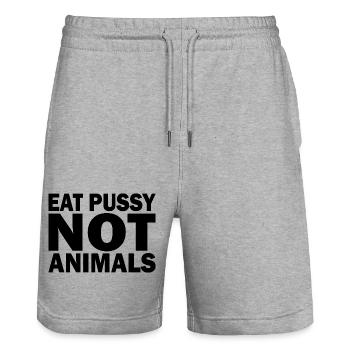 Eat pussy not animals - Short de jogging bio TRAINER Stanley/Stella unisexe - gris chiné - Devant - Nik (191cm) & Marisol (170cm)