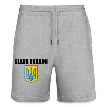 Slava ukraini - Short de jogging bio TRAINER Stanley/Stella unisexe - gris chiné - Devant - Nik (191cm) & Marisol (170cm)