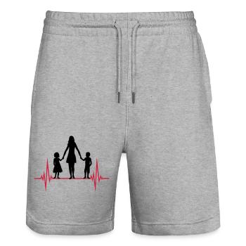 Heartbeat Mom Kids - Stanley/Stella Trainer Unisex Organic Jogging Shorts - heather grey - Front - Nik (191cm) & Marisol (170cm)