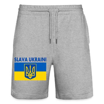 Slava ukraini - Short de jogging bio TRAINER Stanley/Stella unisexe - gris chiné - Devant - Nik (191cm) & Marisol (170cm)