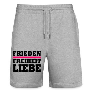 Frieden freiheit liebe - Stanley/Stella Unisex Bio Joggingshorts Trainer  - Grau meliert - Vorne - Nik (191cm) & Marisol (170cm)