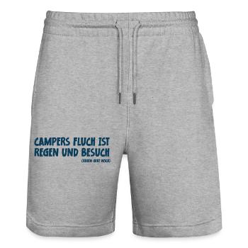Camping Spruch Campers Fluch ist Regen und Besuch - Stanley/Stella Unisex Bio Joggingshorts Trainer  - Grau meliert - Vorne - Nik (191cm) & Marisol (170cm)