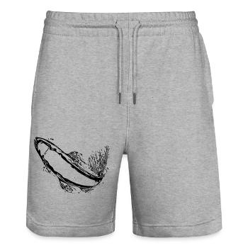 Truite vintage dans le saut - Short de jogging bio TRAINER Stanley/Stella unisexe - gris chiné - Devant - Nik (191cm) & Marisol (170cm)