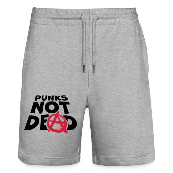 punks not dead quote - Stanley/Stella Trainer Unisex Organic Jogging Shorts - heather grey - Front - Nik (191cm) & Marisol (170cm)