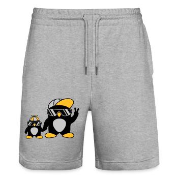 2 famille de pingouins cool - Short de jogging bio TRAINER Stanley/Stella unisexe - gris chiné - Devant - Nik (191cm) & Marisol (170cm)