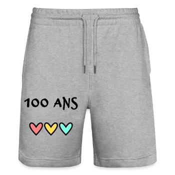 100 ANS. 100e ANNIVERSAIRE. ANNIVERSAIRE 100 ANS. - Short de jogging bio TRAINER Stanley/Stella unisexe - gris chiné - Devant - Nik (191cm) & Marisol (170cm)