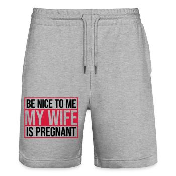 my wife is pregnant - Stanley/Stella Unisex Bio Joggingshorts Trainer  - Grau meliert - Vorne - Nik (191cm) & Marisol (170cm)