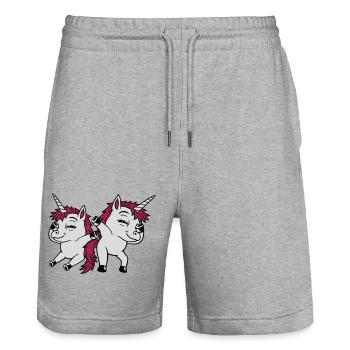 2 Dabbing dancing unicorns - Stanley/Stella Trainer Unisex Organic Jogging Shorts - heather grey - Front - Nik (191cm) & Marisol (170cm)