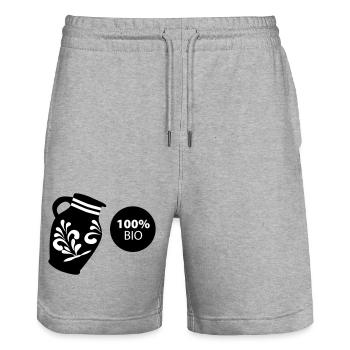 Bembel 100% BIO #ShirtShop #Hessen #FFM - Stanley/Stella Trainer Unisex Organic Jogging Shorts - heather grey - Front - Nik (191cm) & Marisol (170cm)
