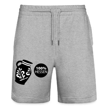 Bembel 100% HESSEN #FFM #BembelDesign #069 - Stanley/Stella Unisex Bio Joggingshorts Trainer  - Grau meliert - Vorne - Nik (191cm) & Marisol (170cm)